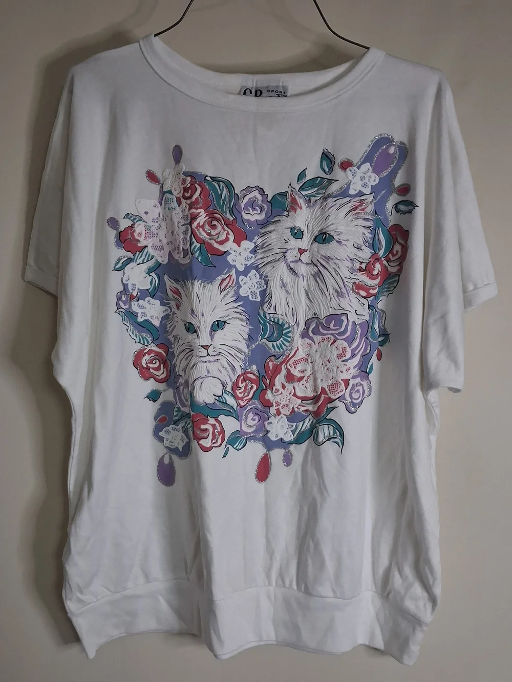 Vintage 1980s kitty cat puff paint sweater by C.P. Sport. Size 3X.